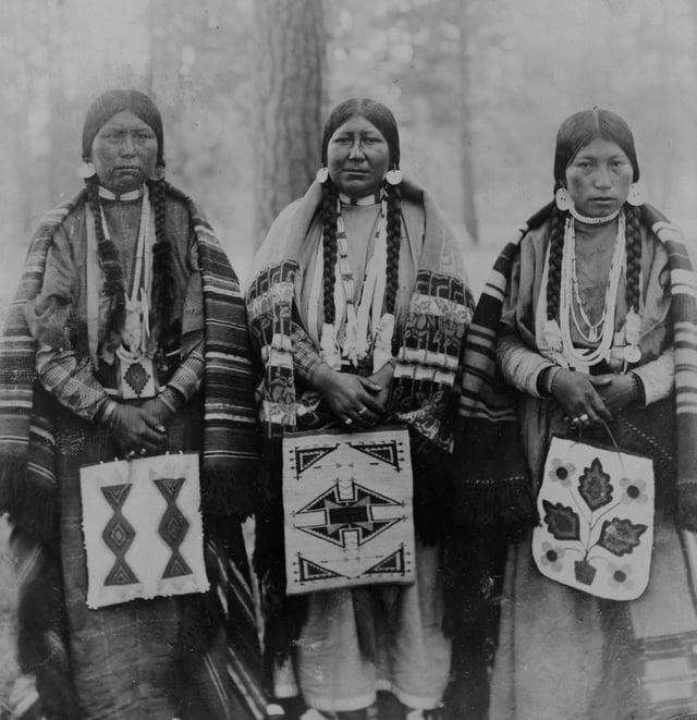 Three Native American women in Warm Springs Indian Reservation, Wasco County, Oregon. (1902)