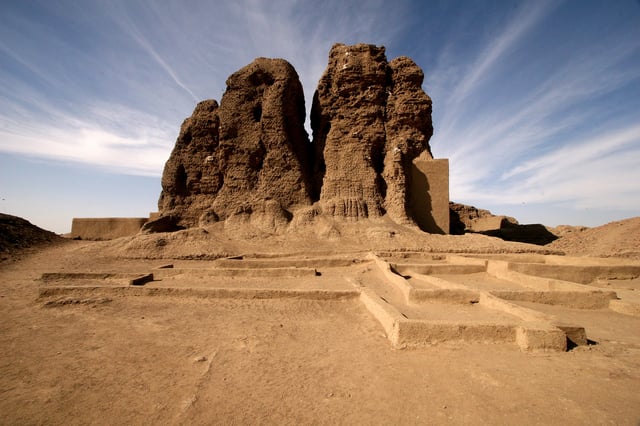 The large mud brick temple, known as the shrek or Western Deffufa, in the ancient city of Kerma