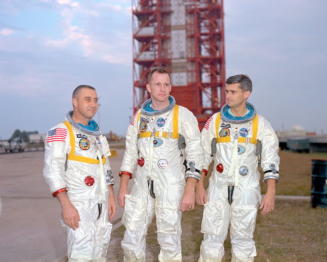The crew of Apollo 1 wore their flags on the right shoulder, unlike all other US astronaut flight crews