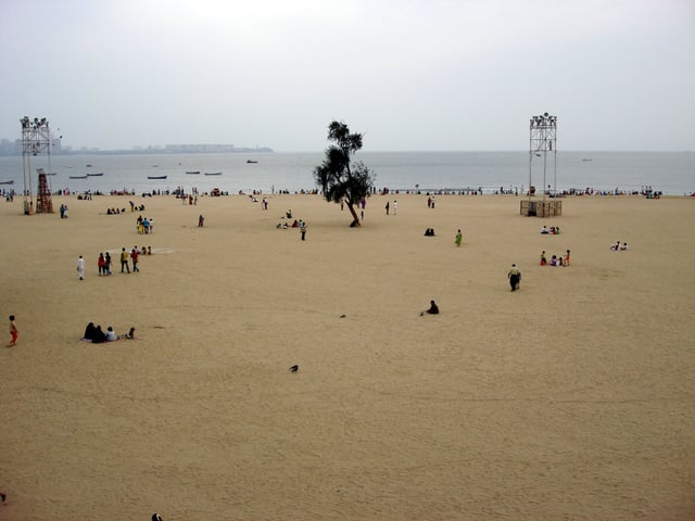 Girgaum Chowpatty beach. Beaches are a popular tourist attraction in the city.