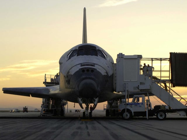 Discovery after landing on Earth for crew disembarkment