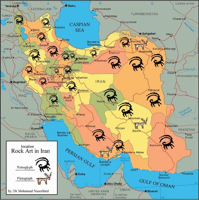 Map of petroglyphs and pictographs of Iran