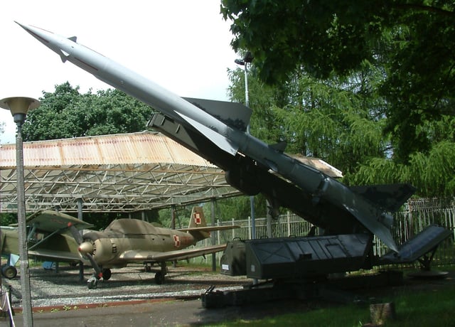 S-75 Dvina with V-750V 1D missile (NATO SA-2 Guideline) on a launcher. An installation similar to this one shot down Major Anderson's U-2 over Cuba.