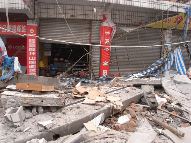 Shops in Jundao, a town devastated by the 2008 Sichuan earthquake