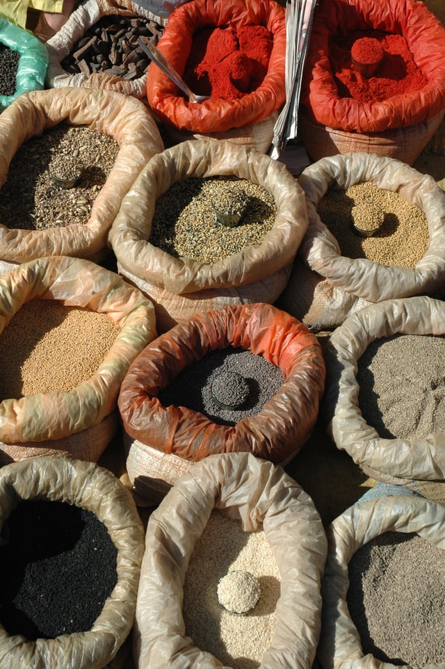 An assortment of spices used in Indian cuisine