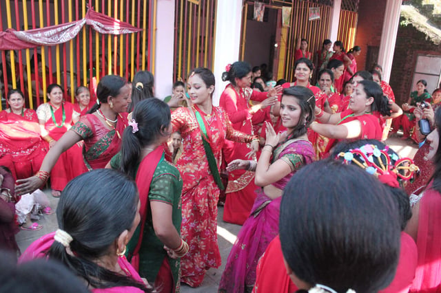 Nepalese women dancing for Teej