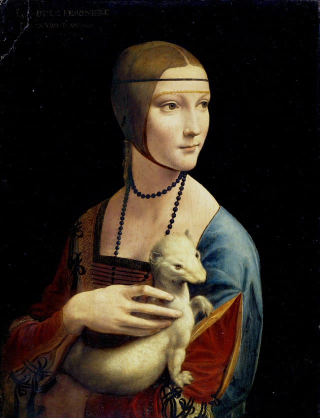 Lady with an Ermine (1490) by Leonardo da Vinci. Though not Polish in its origin, the painting symbolizes Poland's cultural heritage and is among the country's most precious treasures. Critics named it "a breakthrough in the art of psychological portraiture."