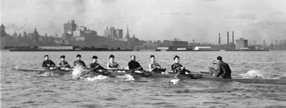 The University of Toronto Rowing Club trains in Toronto Harbour for the 1924 Summer Olympics. The team won silver for Canada.