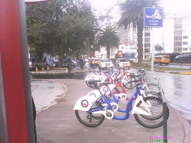 Bici Q station in northern Quito. Bici Q is the Bicycle sharing system started by the municipal government of the city