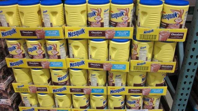 Jars of Nesquik Chocolate Powder at a Costco, U.S.