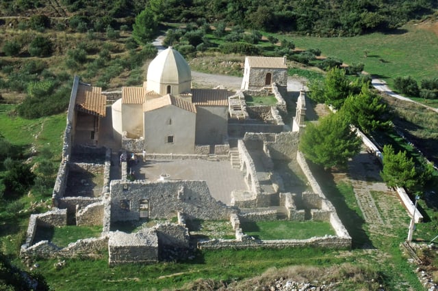 Church and monastery ruins of Panagía Skopiótissa on Mount Skopós