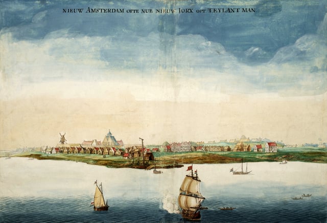 New Amsterdam as it appeared in 1664; under British rule it became known as New York
