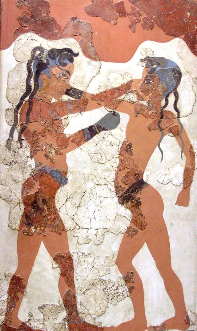 Young boxers with long dreadlocks depicted on a fresco from Akrotiri (modern Santorini, Greece) 1600–1500 BCE.*Combat%20Sports%20in%20th]]*Combat%20Sports%20in%20th]]*Combat%20Sports%20in%20th]]*Combat%20Sports%20in%20th]]Combat%20Sports%20in%20th]]]]