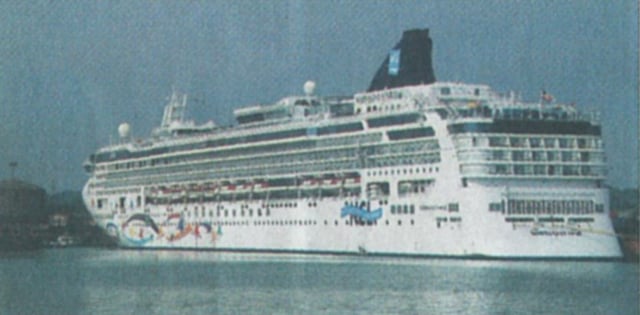 Norwegian Star, a Cruise ship docked at the New Mangalore Port.