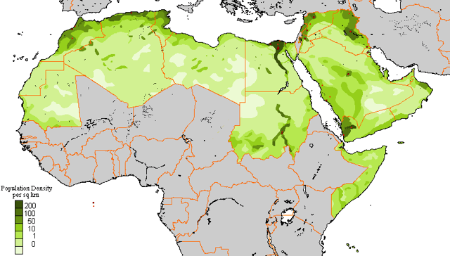 Population density of the Arab world in 2008