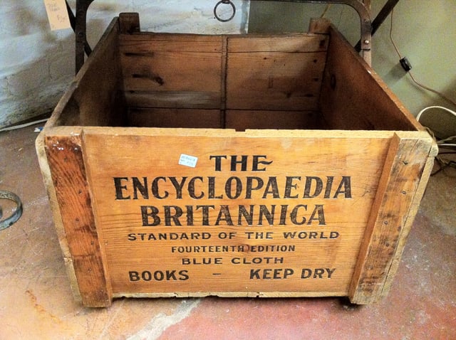 A wooden shipping crate for the 14th edition of the Britannica