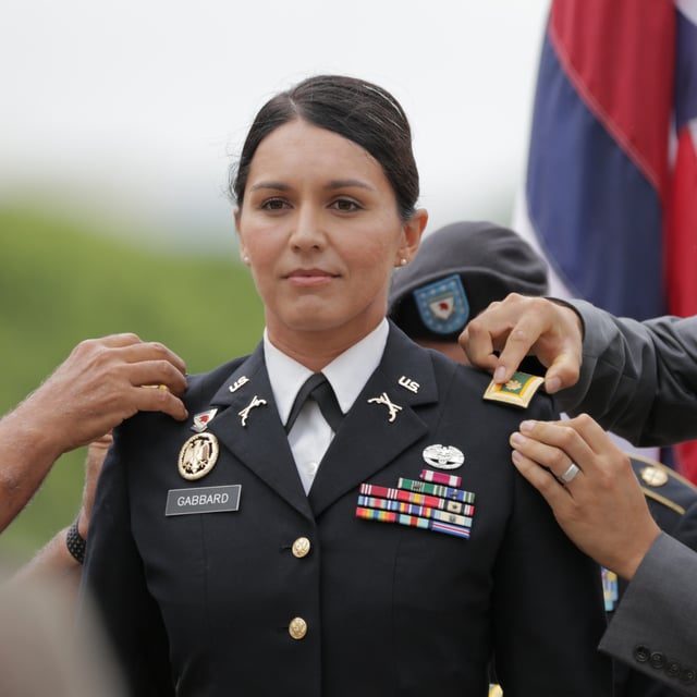 Gabbard at the ceremony of her promotion to major on October 12, 2015