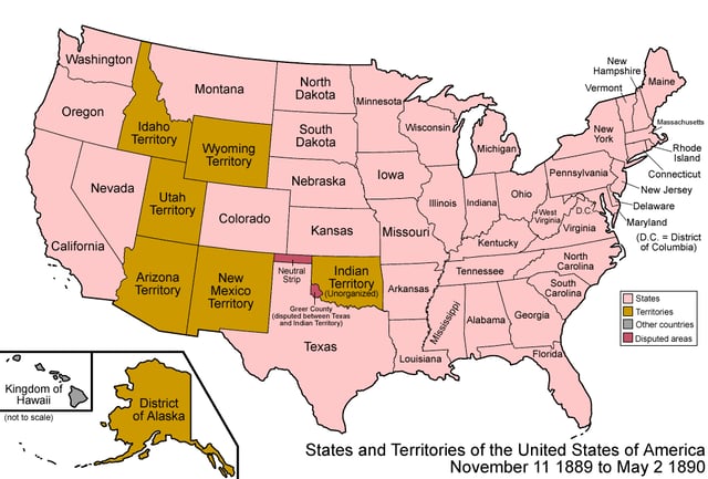 An enlargeable map of the United States after Washington Statehood in 1889