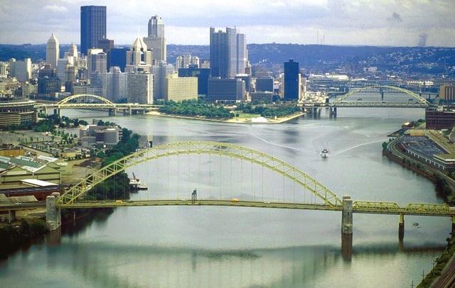 The confluence of the Allegheny and Monongahela at Pittsburgh, forming the Ohio