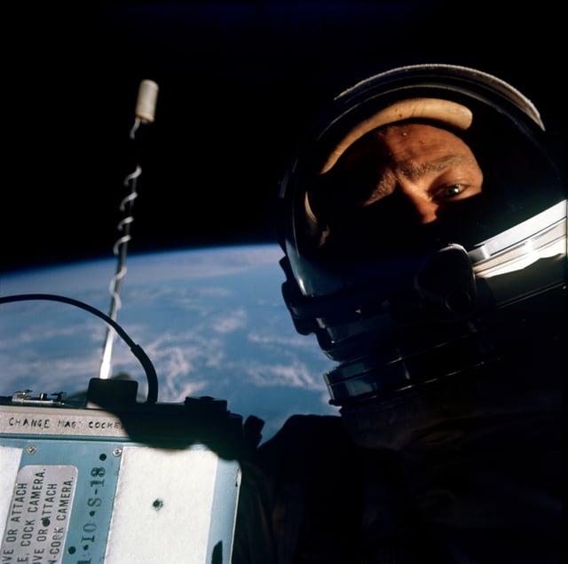 Buzz Aldrin took the first EVA selfie in 1966.
