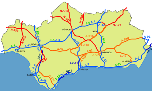 First order roads of Andalusia