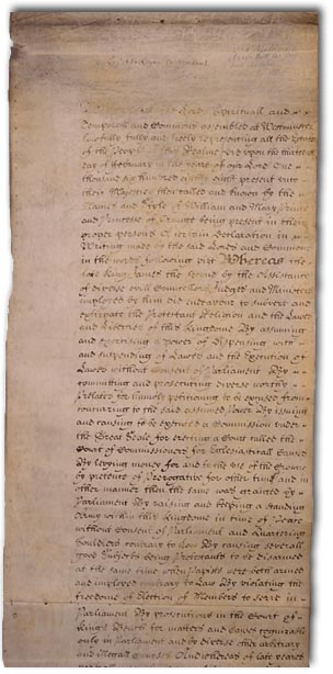 The English Bill of Rights of 1689 curtailed the monarch's governmental power.