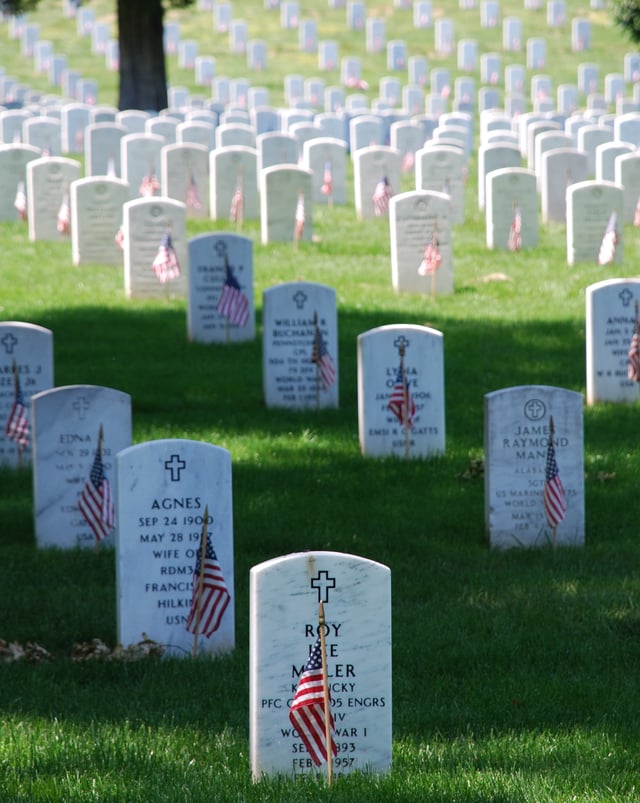 Gravestones at the cemetery are marked by U.S. flags each Memorial Day