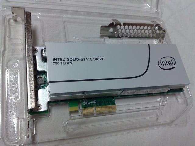 An SSD that uses NVM Express as the logical device interface, in form of a PCI Express 3.0 ×4 expansion card