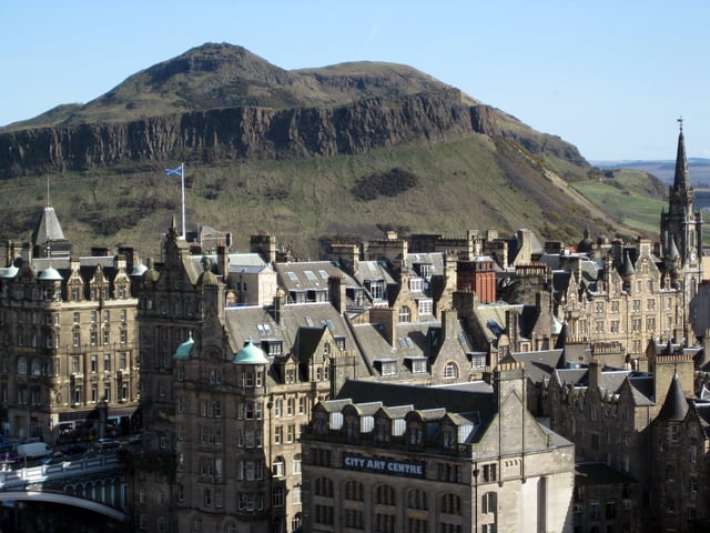 Edinburgh, showing Arthur's Seat, one of the earliest known sites of human habitation in the area