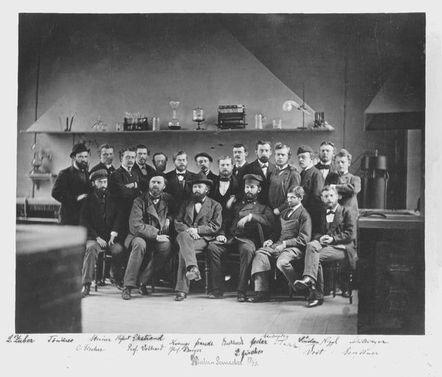 Adolf von Baeyer, Emil Fischer, Jacob Volhard and other chemists at LMU in 1877