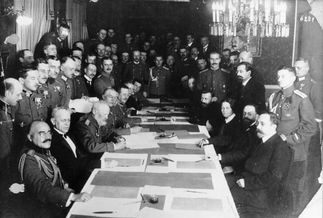 The signing of the Treaty of Brest-Litovsk on 15 December 1917