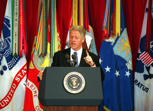 Bill Clinton, 42nd President of the United States (1993–2001), at The Pentagon in 1998.