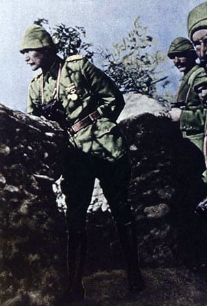 Colonel Mustafa Kemal Bey in the trenches of Gallipoli with his soldiers, 1915