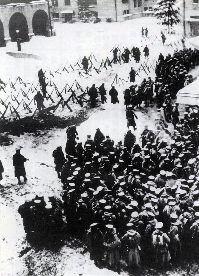 Rebel troops assembled at police headquarters during the February 26 Incident.