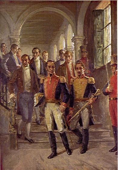 Bolívar and Francisco de Paula Santander during the Congress of Cúcuta, October 1821
