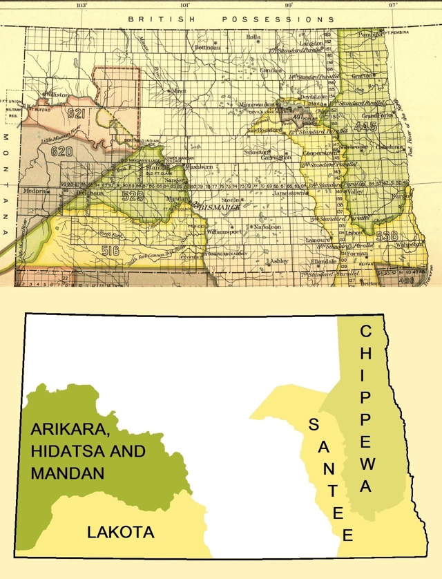 Early Indian treaty territories in North Dakota map and overview