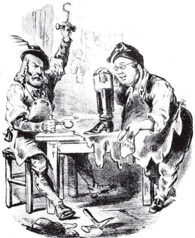 Garibaldi and Cavour making Italy in a satirical cartoon of 1861