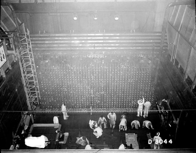 The Hanford B Reactor face under construction—the first plutonium-production reactor