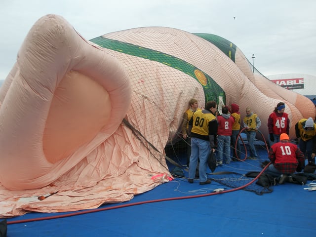 A balloon being inflated by the Steven's Inflation Crew during training at Giants Stadium.