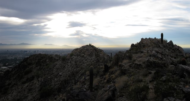 Midtown Phoenix is visible to the left in this view from the Phoenix Mountain Preserve, December 2010.