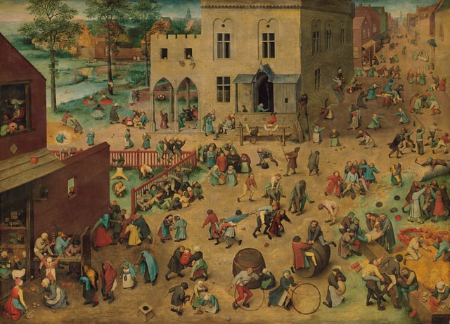 Children's Games by Pieter Bruegel the Elder (1560) shows five boys playing buck buck in the bottom right hand corner of the painting.