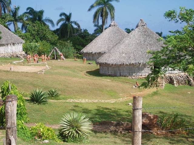 Reconstruction of a Taíno village from Las Casas's times in contemporary Cuba