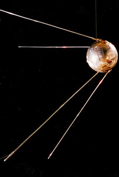 The first artificial satellite, Sputnik 1. It was launched by the Soviet Union