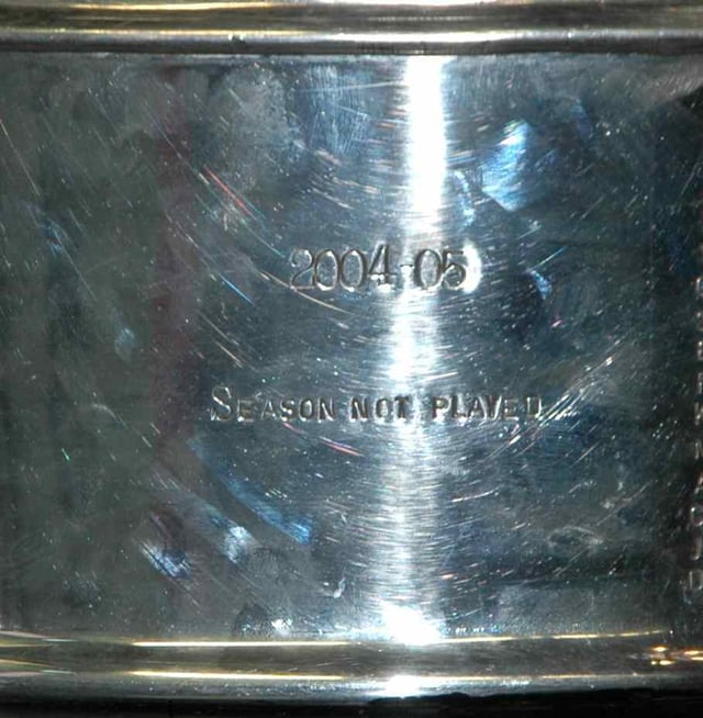 The Stanley Cup acknowledges the cancelled 2004–05 season with the words, "2004–05 Season Not Played" due to the lockout.