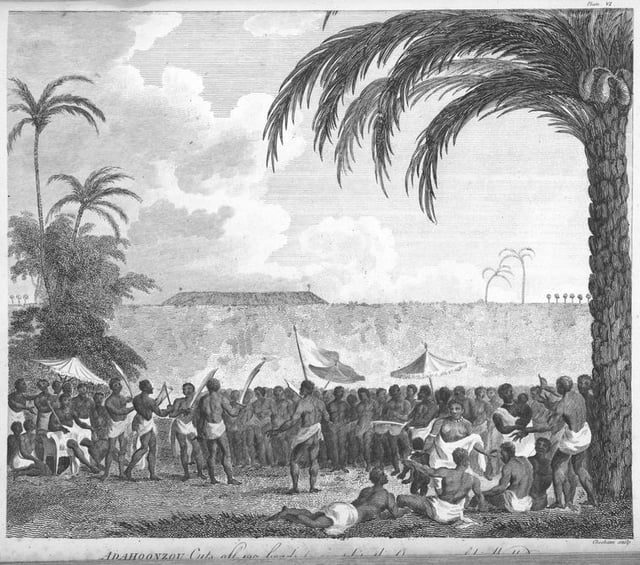 King of Dahomey cuts off 127 heads to complete the ornament of his wall. 1793