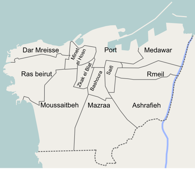 Map of the 12 quarters of Beirut