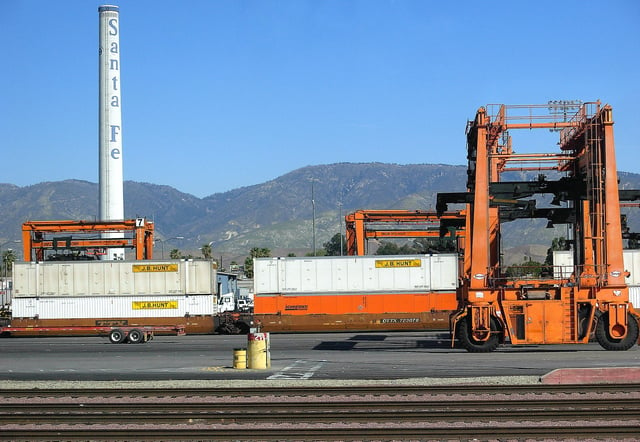 The Burlington Northern and Santa Fe Railway intermodal freight transport yard