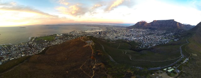 An aerial panoramic of Cape Town's City Bowl taken from above Signal Hill looking north.