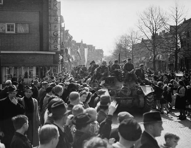 Citizens of Leeuwarden welcoming units of the Canadian Army, 16 April 1945