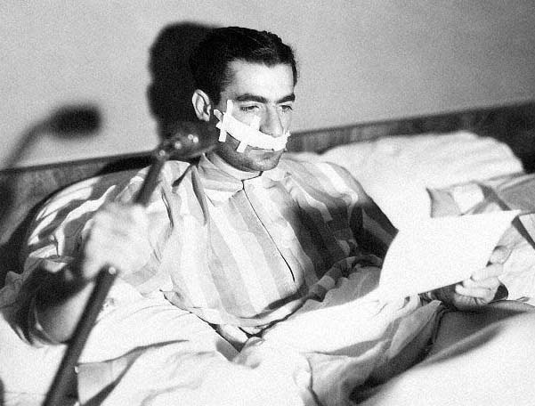 Picture of Mohammad Reza in hospital after the failed assassination attempt, 1949